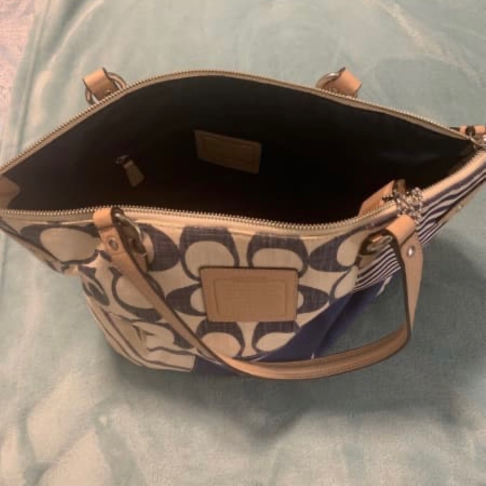 Original Coach handbag in navy and cream. Selling for $120. - Picture 2 of 2